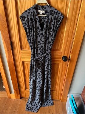 Womens Black and Gray Floral Wrap Jumpsuit Michael Kors XL
